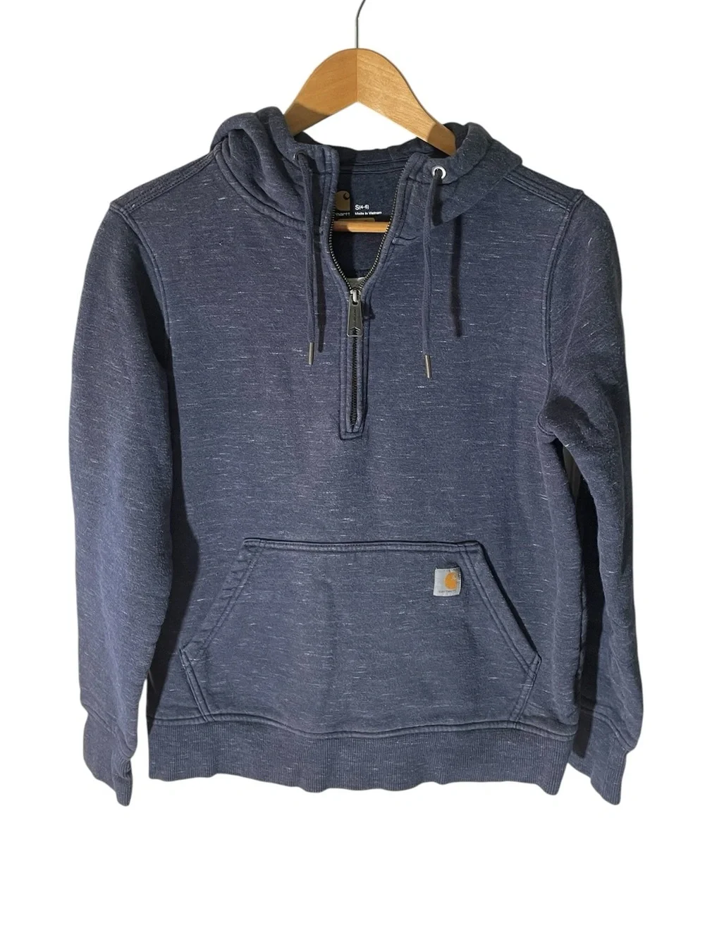 C38- Small Sm Carhartt Navy Half-Zip Hooded Pullover Sweatshirt